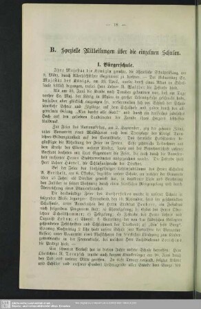 B. Spezielle Mitteilungen über die einzelnen Schulen