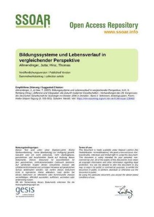 Bildungssysteme und Lebensverlauf in vergleichender Perspektive