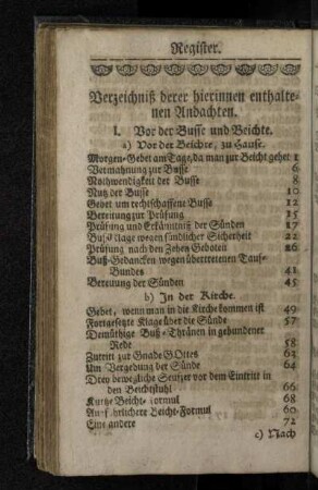 Verzeichniß derer hierinnen enthaltenen Andachten.