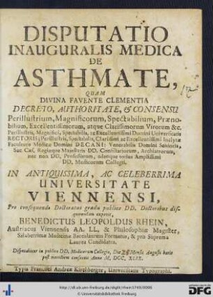 Disputatio Inauguralis Medica De Asthmate