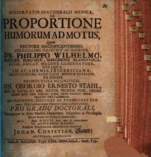 Diss. inaug. med. de proportione humorum ad motus