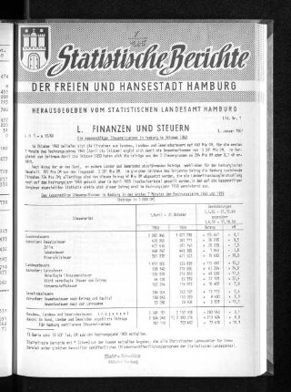 Die kassenmäßigen Steuereinnahmen in Hamburg im Oktober 1960 : Lfd. Nr. 1