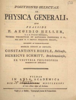 Positiones selectae ex physica generali