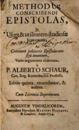 Methodus conscribendi epistolas : in usum et utilitatem studiosae iuventutis