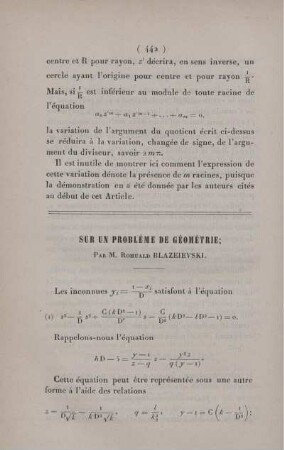 Sur un problème de géométrie.