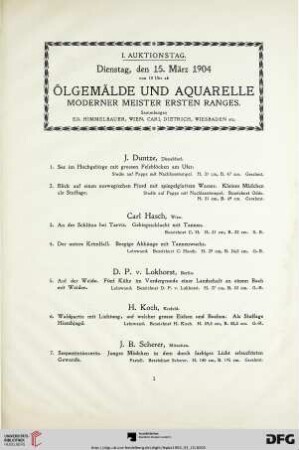 Ölgemälde und Aquarelle moderner Meister ersten Ranges (Nr. 1-134)