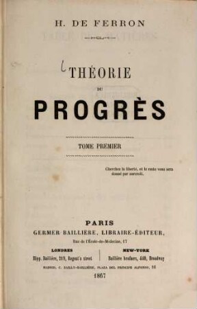 Théorie du progrès, I