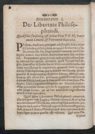 Dissertatio I. De Libertate Philosophandi.