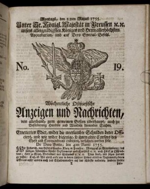 No. 19. Montags, den 12ten Majus, 1755.