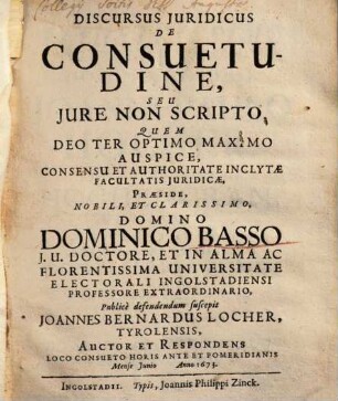 Discursus Juridicus De Consuetudine, Seu Jure Non Scripto