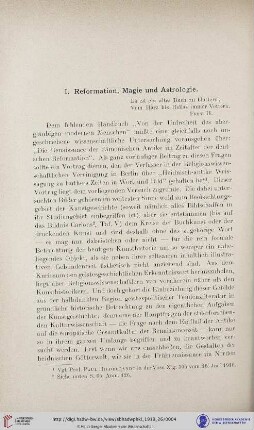 I. Reformation, Magie und Astrologie
