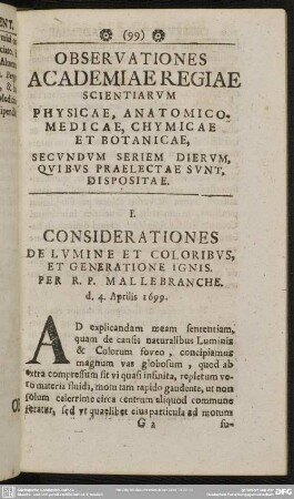 Observationes Academiae Regiae Scientiarum Physicae, Anatomico-Medicae, Chymicae Et Botanicae, Secundum Seriem Dierum, Quibus Praelectae Sunt, Dispositae