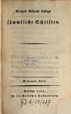 Gotthold Ephraim Lessings sämmtliche Schriften. 7