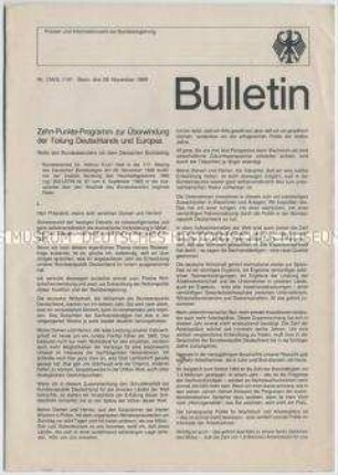 Bulletin des Presse- und Informationsamtes der Bundesregierung mit dem Zehn-Punkte-Programm zur Überwindung der Teilung Deutschlands und Europas