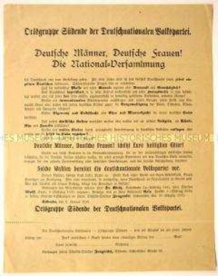 Programmatischer Wahl- und Beitrittsaufruf der Deutschnationalen Volkspartei anlässlich der Wahl zur ersten verfassungsgebenden Nationalversammlung