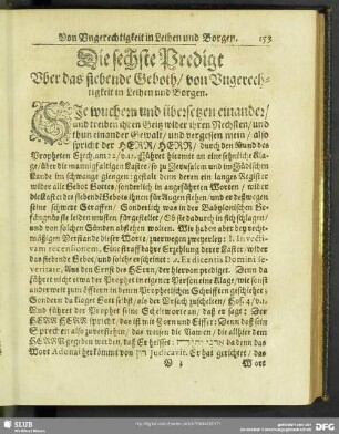Die sechste Predigt Uber das siebende Geboth, von Ungerechtigkeiten in Leihen und Borgen