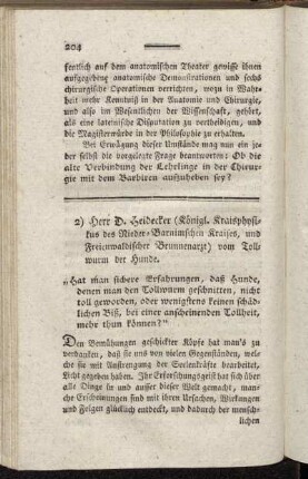 [ 2) Herrn Doktor Heidecker Abhandlung über die Hundswuth etc.]