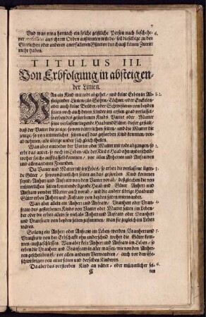 Titulus III. Von Erbfolgung in absteigender Linien