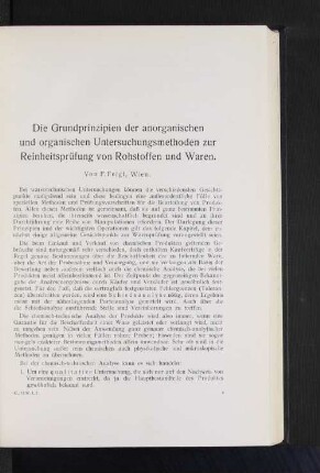 Die Grundprinzipien der anorganischen und organischen Untersuchungsmethoden zur Reinheitsprüfung von Rohstoffen und Waren.