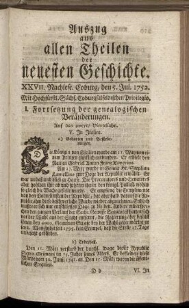 XXVII. Nachlese. Coburg, den 5. Jul. 1752.