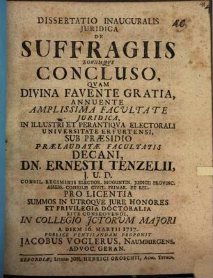 Diss. inaug. iur. de suffragiis eorumque concluso