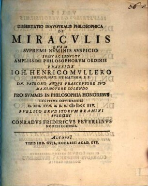 Diss. inaug. philos. de miraculis