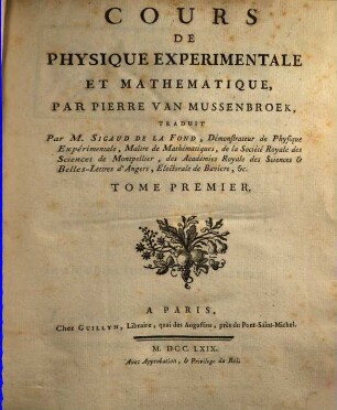 Cours De Physique Experimentale Et Matématique, 1