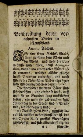 Beschreibung derer vornehmsten Oerter in Teutschland.