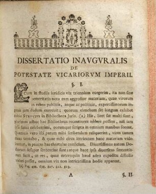 Dissertatio inauguralis de potestate vicariorum imperii