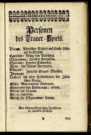 Personen des Trauer-Spiels.