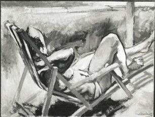 Im Liegestuhl : Schubert, Manfred : Im Liegestuhl, Öl auf Leinwand, 73 x 94 cm, 1973. Leningrad : Ausstellung "Dresden-Leningrad", 1980