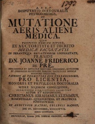 Disp. ... de mutatione aëris alieni medica
