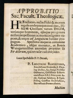 1v-2r, Approbatio Sac. Facult. Theologicae.