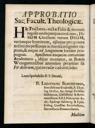 1v-2r, Approbatio Sac. Facult. Theologicae.