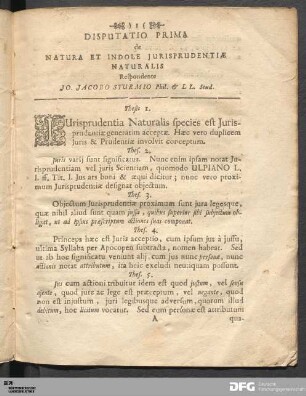 Disputatio Prima [...].