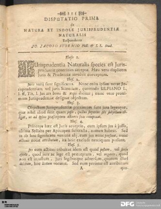 Disputatio Prima [...].