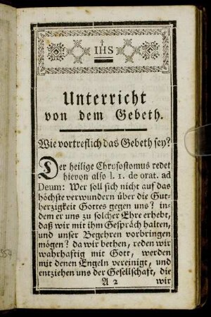 Unterricht von dem Gebeth.