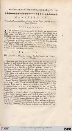 Chapitre IX: De tous les Ornemens de Tête qui servent, soit aux, Dieux, soit aux Hommes,sur les Médailles