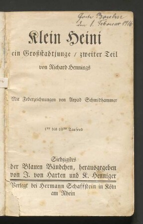 T. 2: Klein-Heini, ein Großstadtjunge : Geschichten aus dem Leben eines sechsjährigen Jungen erzählt für andere kleine Jungen und Mädchen
