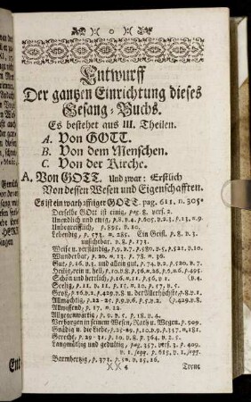 Entwurff Der gantzen Einrichtung dieses Gesang-Buchs.