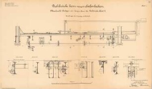Neue Drehbrücke im Hafen, Emden: Maschinelle Anlagen am langen Arm der Drehbrücke: Ansicht, Schnitte 1:15