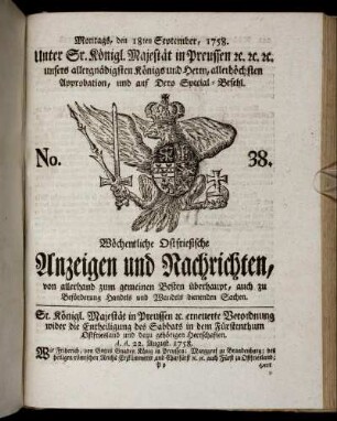 No. 38. Montags, den 18ten September, 1758.