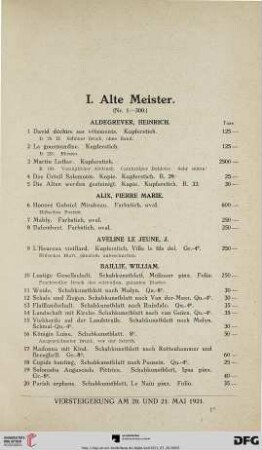 I. Alte Meister (Nr. 1-300)