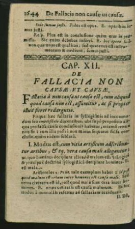 Cap. XII. De Fallacia Non Causae Ut Causae.