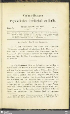 Nr. 11. Sitzung vom 29. Juni 1888