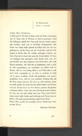 An Nicolovius Lübeck, den 11. April 1814