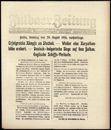 Ausgabe vom Sonntag, den 20. August 1916.