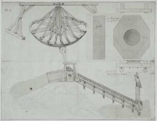 Desseins des differentes Machines, Collection du Jean de Bodt (1. H. 18. Jh., J. de Bodt?). Plan einer Maschine (mit Klappe rechts oben). Feder, Tusche, aquarelliert; 391 x 508 mm
