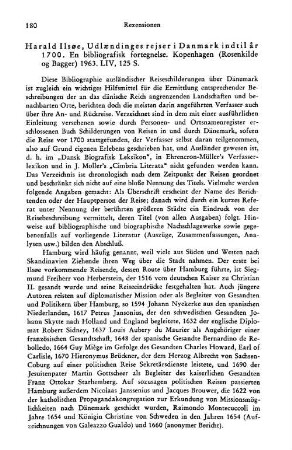 Ilsøe, Harald :: Udlændinges rejser i Danmark indtil år 1700, en bibliografisk fortegnelse : Kopenhagen, Rosenkilde og Bagger, 1963