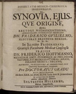 Dissertatio Medico-Chirurgica Inauguralis, De Synovia, Eiusque Origine